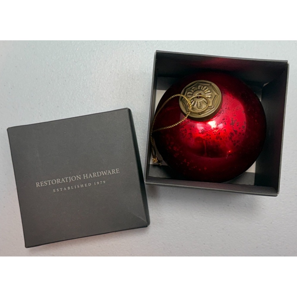 Restoration Hardware Red Mercury Glass Christmas Ornament RH 4" Original Box